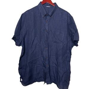 ONSLOE Blue 100% linen short sleeve button down shirt sz XXXL